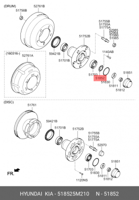 УПЛОТНИТЕЛЬНОЕ КОЛЬЦО ПЕРЕДНЕЙ СТУПИЦЫ HD78 518525M210 HYUNDAI KIA
