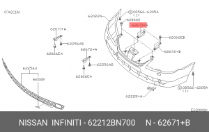 кронштейн бампера переднего правый!\ Nissan Almera 00-06 62212-BN700 NISSAN