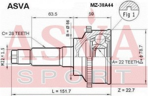ШРУС НАРУЖНИЙ 22x56x28 (CAPELLA 626 TELSTER CARGO GFER/GWER/GW5R 4WD, XEDOS-6 CA MZ-38A44 ASVA
