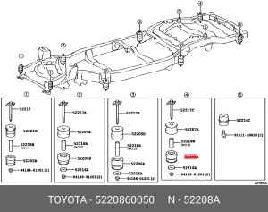 подушка рамы!\ Toyota Land Cruiser Prado 120 GRJ12#/KDJ12#/RZJ12#/TRJ12# 02-09 52208-60050 TOYOTA