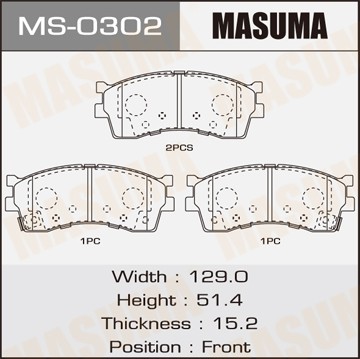 колодки дисковые передние!\ KIA Clarus 1.8i-2.0i 99-00/Carens 1.8 00-02 MS0302 MASUMA