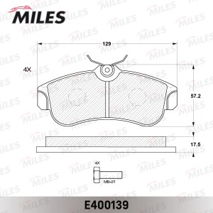Колодки тормозные передние (без датчика + болты) (Смесь Low-Metallic) (NISSAN AL E400139 MILES