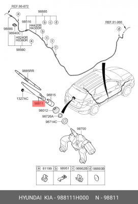 Рычаг стеклоочистителя HYUNDAI ix35 (10-) заднего OE 988111H000 HYUNDAI KIA