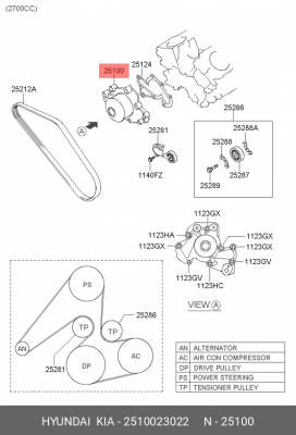 Насос водяной HYUNDAI Elantra (06-),i30,Tucson (04-),Matrix KIA Sportage,Cerato  25100-23022 HYUNDAI KIA