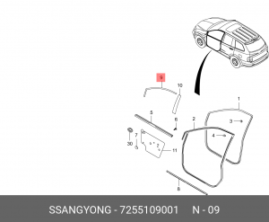 Наклейка SSANGYONG Actyon (06-),Kyron (05-),Actyon Sports (06-/12-) двери передн 7255109001 SSANG YONG