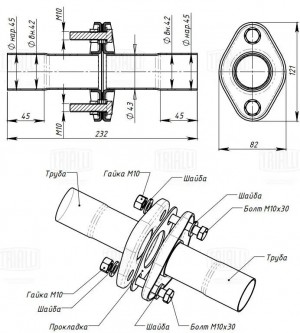 Соединение труб глуш. (комплект фланцев в сборе) FL-45 L=232мм (алюм. сталь) (EM EMPFL45 TRIALLI
