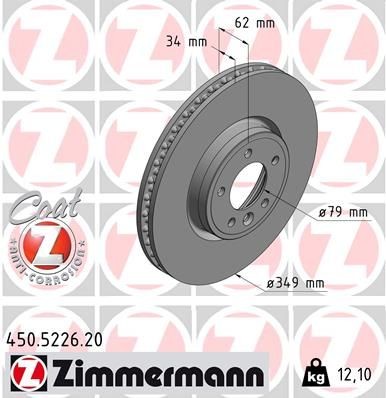 диск тормозной !перед. 349x34/62-5x120 \ Land Rover Rangerover 3.0TD 4x4/4.4TD V 450522620 ZIMMERMANN