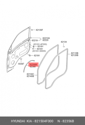 Уплотнитель двери HYUNDAI Porter 2 левой OE 821504F000 HYUNDAI KIA