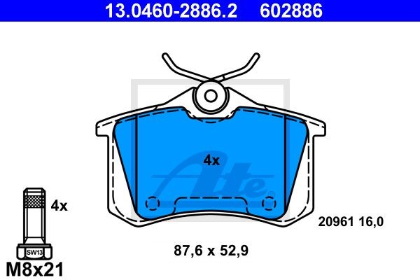 13.0460-2886.2 GDB1330=TAR1083=263 05=229986 !колодки дисковые з.\ Audi A4/A6/Al 13.0460-2886.2 ATE