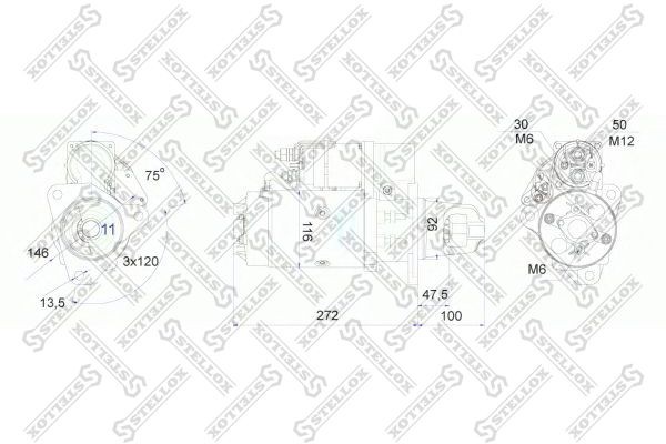 стартер !24V 6.2kW z=11 75'вправо\ MB Actros 04.96> 88-02030-SX STELLOX