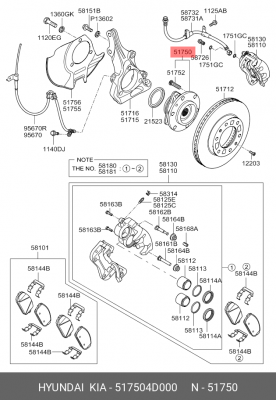 Ступица KIA Carnival (05-) передняя OE 517504D000 HYUNDAI KIA