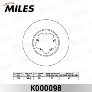 Диск тормозной передний D280мм. FORD TRANSIT 06- (TRW DF2389S) K000098 K000098 MILES