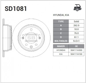 Диск тормозной HYUNDAI i30/ix35/KIA CEED/SPORTAGE задний D 262мм. SD1081 SD1081 SANGSIN