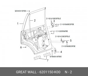 Направляющая стекла задней левой двери 6201150K00 6201150-K00 GWM