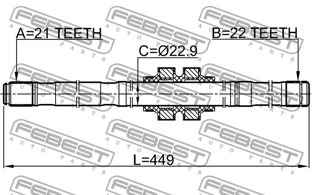 ПОЛУОСЬ ЛЕВАЯ 21X448.4X22 подходит для NISSAN NOTE UK MAKE E11E 2006.01-2013.08  0212-E11LH FEBEST