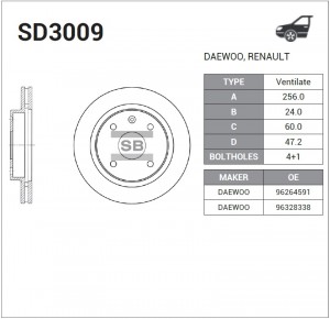 Диск тормозной CHEVROLET Epica (03-) (2.0) передний (1шт.) SANGSIN SD3009 SANGSIN
