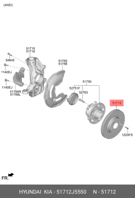 Диск тормозной HYUNDAI G70 (17-) KIA Stinger (17-) (3.3) передний (1шт.) ОЕ 51712J5550 HYUNDAI KIA