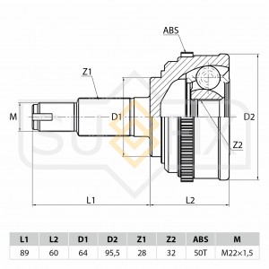 ШРУС наружный HONDA Odyssey 2.2 94-95/ Inspire 2.0 95-98/Prelude 2.2 96-01 ST-10 ST1022 SUFIX