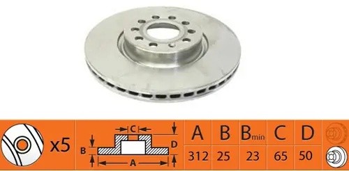Диск тормозной передний AUDI A3/VW GOLF V/VI/PASSAT/TIGUAN BR33141T BR33141T SB NAGAMOCHI