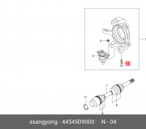 Болт SSANGYONG Kyron (05-),Actyon (06-),Actyon Sport (06-/12-),Rexton (06-) опор 4454509000 SSANG YONG
