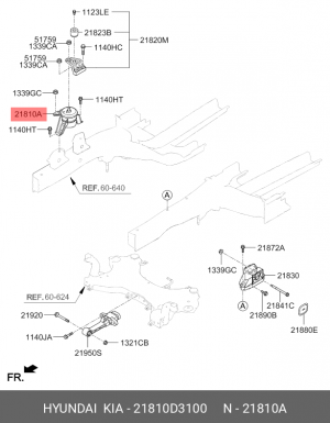 Опора двигателя HYUNDAI Tucson (16-) (1.6/2.0) правая OE 21810D3100 HYUNDAI KIA