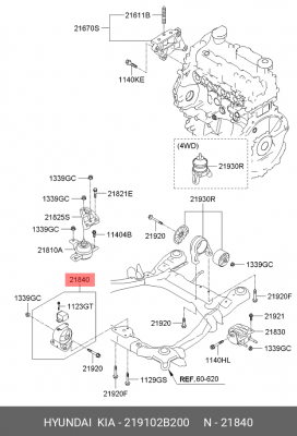 Опора двигателя HYUNDAI Santa Fe (06-) KIA Sorento (09-) АКПП передняя OE 219102B200 HYUNDAI KIA