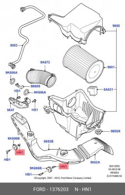 Гайка FORD Focus (08-) крепления воздуховода системы впуска OE 1 376 203 FORD