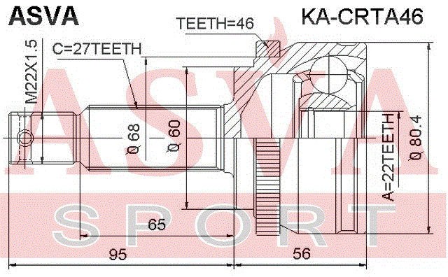 ШРУС НАРУЖНЫЙ 22x60x27 12 KACRTA46 KA-CRTA46 ASVA