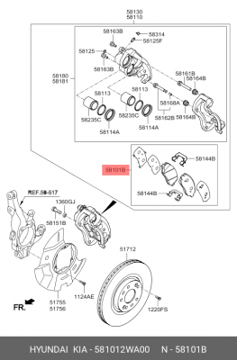 Колодки тормозные HYUNDAI Santa Fe (12-) KIA Sorento (12-) передние (4шт.) OE 581012WA00 HYUNDAI KIA