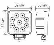 фара светодиодная! WL-132S (дальн. свет, кв. мет.корп. 9 LED по кругу, 27W)\ 5208 VYMPEL