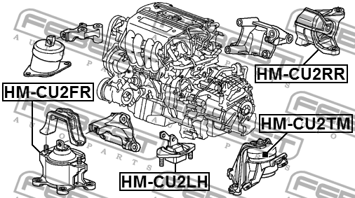 Подушка двигателя передняя (гидравлическая) HM-CU2FR FEBEST