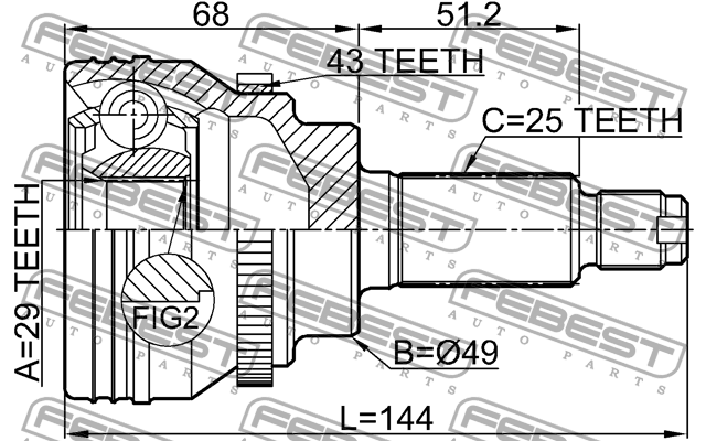 ШРУС наружный SUZUKI IGNIS RG413/RG415/RM413/RM415 00-08 0710-IGN29A43 0710IGN29A43 FEBEST