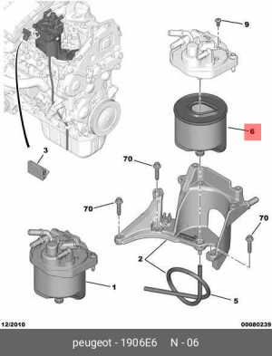 фильтр топливный!\Citroen Berlingo, Peugeot 1.6HDi 09> 1906 E6 CITROEN PEUGEOT