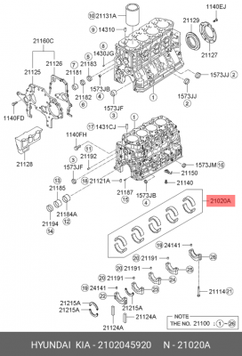 Вкладыши HYUNDAI HD65,72,78,County дв.D4AL,D4AF,D4DB,D4DD коренные d+0.25 компле 2102045920 HYUNDAI KIA