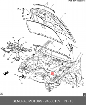 Фиксатор CHEVROLET Lacetti,Nubira упора капота OE 94530159 GENERAL MOTORS
