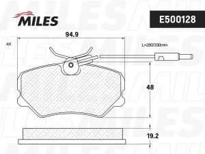 Колодки тормозные передние (Смесь CERAMIC серия PRO) PEUGEOT 306 93-01/405 92-96 E500128 MILES