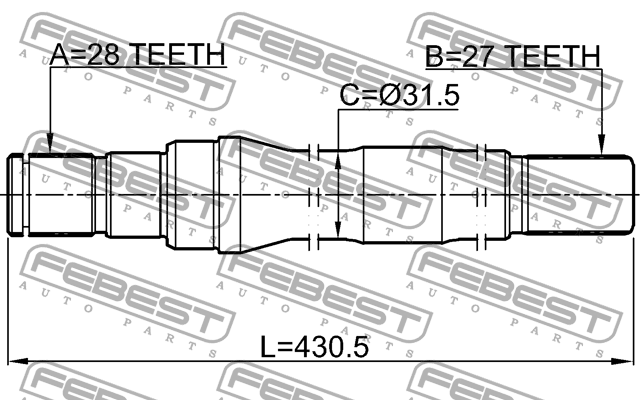 Полуось правая 27x430x28 KIA SPORTAGE 2015- 1212-IX35D3AT6 1212-IX35D3AT6 FEBEST