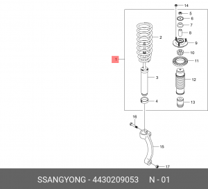 Амортизатор SSANGYONG Kyron (05-),Actyon (06-) передний правый с пружиной в сбор 4430209053 SSANG YONG