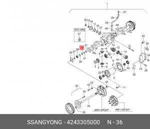 Кольцо стопорное SSANGYONG Actyon (06-),Kyron (05-),Rexton (02-) задней полуоси  4243305000 SSANG YONG