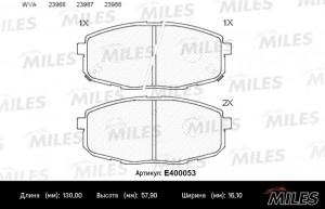 Колодки тормозные HYUNDAI Creta (17-),i30 KIA Ceed (07-) передние (4шт.) MILES E400053 MILES
