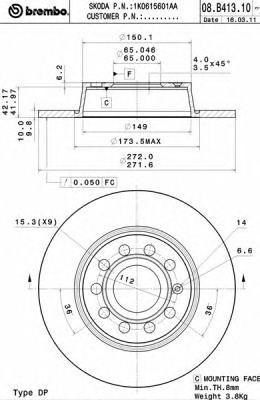 Диск тормозной 08.B413.11 08.B413.11 BREMBO