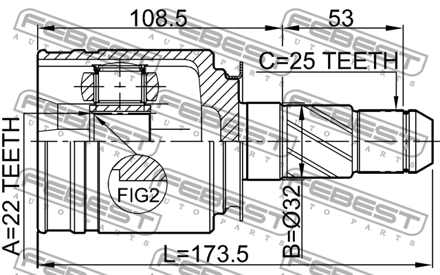ШРУС внутр правый INFINITI FX45/35 S50 2002.11- 0211-FX35RH 0211-FX35RH FEBEST