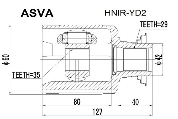 ШРУС ВНУТРЕННИЙ ПРАВЫЙ 35x42x29 (1021602214121201007224, Китай) 12 HNIRYD2 HNIR-YD2 ASVA