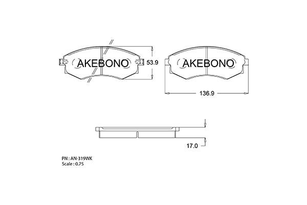 Колодки тормозные дисковые передние ПОДХОДЯТ ДЛЯ Nissan Vanette Serena (_C23), L AN319WK AKEBONO