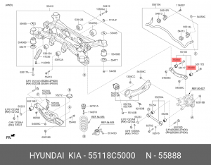 Сайлентблок KIA Sorento (15-) рычага заднего поперечного верхнего OE 55118C5000 HYUNDAI KIA