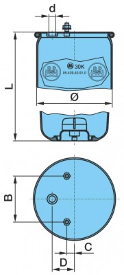 Пневморессора без стакана 2шп.-M12 + 1 отвер.M22 под возд. 0542940910 BPW