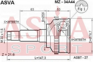 ШРУС НАРУЖНЫЙ 28x56x26 [12] MZ34A44 MZ-34A44 ASVA