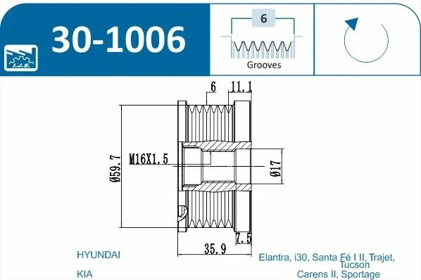 шкив генер.\ Hyundai Santa Fe/Tucson 30-1006 IJS GROUP