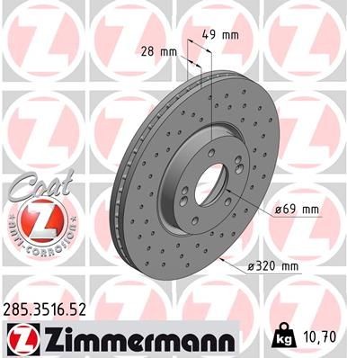 диск тормозной !Sport перед. 320x28/49-5x114 \ Hyundai Santa Fe 13> 285351652 ZIMMERMANN