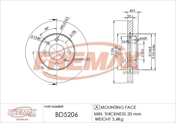 диск тормозной передний!\ Hyundai Accent, KIA Rio 1.4/1.6/1.5CRDi 05> BD5206 FREMAX